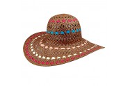 Wide Brim Toyo Straw Accent w/ Colorful Ribbons - Brown -= HT-8213BN